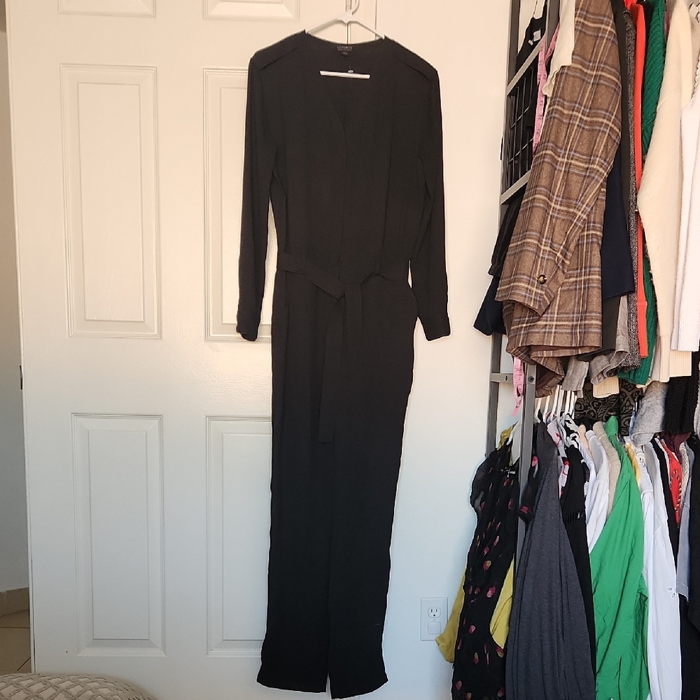 All Saints Black Front Tie Longsleeved Jumpsuit Size 6